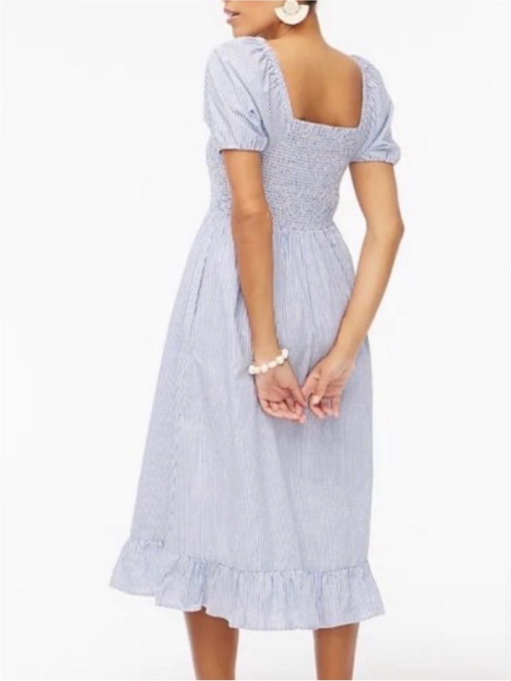 J.Crew factory Blue Striped Puff-Sleeve midi Dress - Picture 3 of 9
